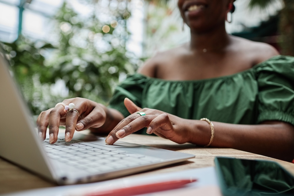 a woman working on the computer
